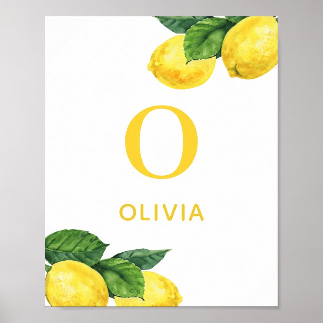 Vattenfärg Lemon | Botaniska Citrus Namn Nursery Poster (Framsidan)
