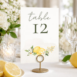 Vattenfärg Lemon Bröllops Bord Nummer Kort