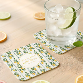 Vattenfärg Lemon Bröllopsdusch Italiensk Vintage Underlägg Papper Kvadrat