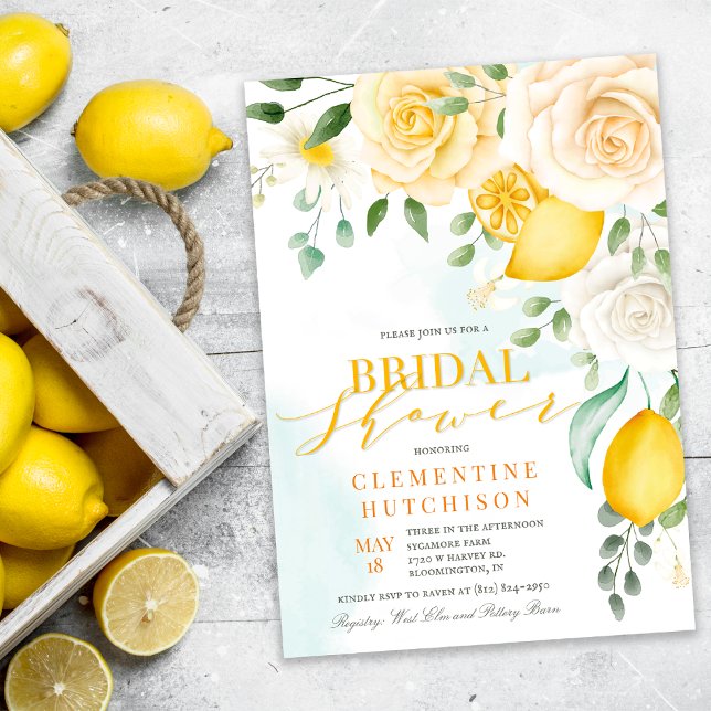 VATTENFÄRG LEMON CITRUS BLOMSTER VALFRI HÄNDELSE INBJUDNINGAR (Skapare uppladdad)
