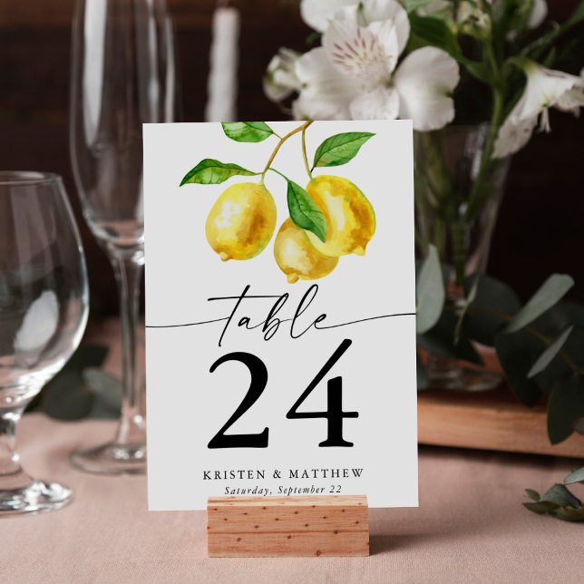 Vattenfärg Lemon Citrus Bordsnummer (Add a fresh twist to your reception with a lemon watercolor table number!)