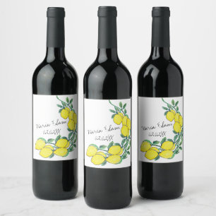 Vattenfärg Lemon Citrus Script Bröllop  Vinflaska Etikett
