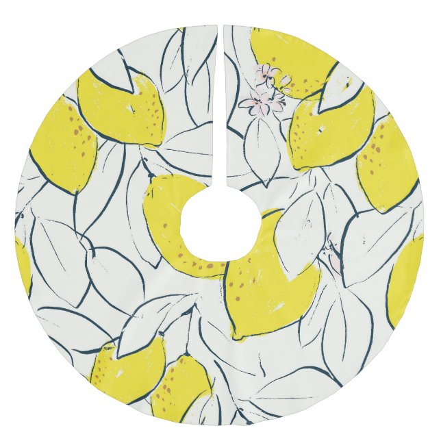Vattenfärg Lemon Citrus Seamless Mönster Julgransmatta Borstad Polyester (Framsidan)