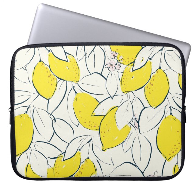 Vattenfärg Lemon Citrus Seamless Mönster Laptop Fodral (Framsidan)