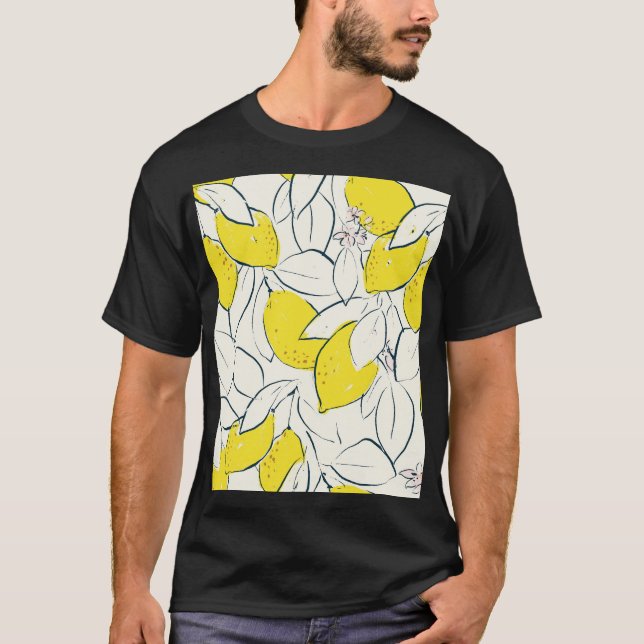 Vattenfärg Lemon Citrus Seamless Mönster T Shirt (Framsida)