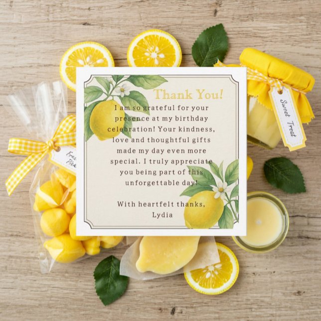 Vattenfärg Lemon Födelsedagsfest Tacksamhetskort Tack Kort (Skapare uppladdad)