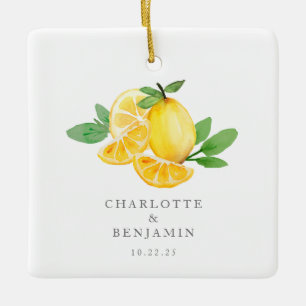 Vattenfärg Lemon Frukt Personlig Bröllop  Julgransprydnad Keramik