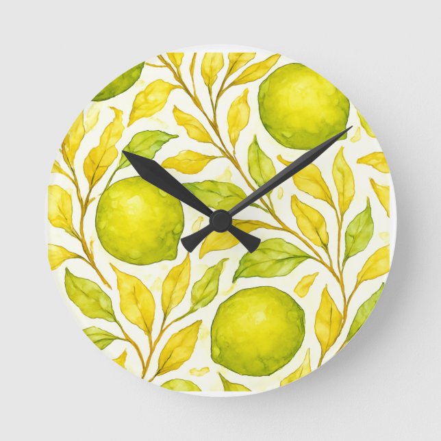 Vattenfärg Lemon Frukt utan sjölig Mönster Rund Klocka (Framsida)