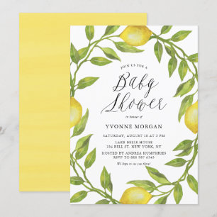 Vattenfärg Lemon Greenery WandeBaby Shower Inbjudningar