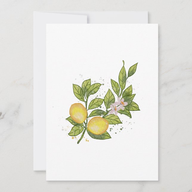 Vattenfärg Lemon Gren med blommor - botaniskt Inbjudningar (Framsida)