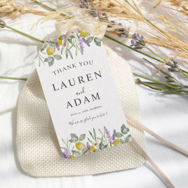 Vattenfärg Lemon & Lavender Bröllopsinbjudan Presentetikett (Skapare uppladdad)