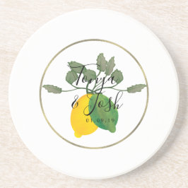 Vattenfärg Lemon Lime Limoncello Falskt Guld Bröll Underlägg