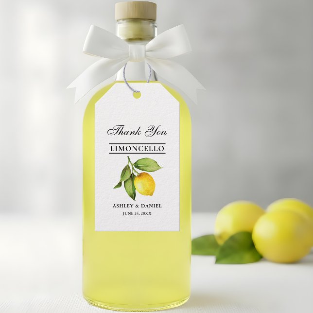 Vattenfärg Lemon Limoncello Bröllop Presentetikett (Customize to change text size, color or text style.)