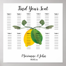 Vattenfärg Lemon Limoncillo Bröllopsplatskarta Poster