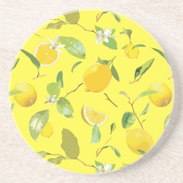 Vattenfärg Lemon & Löv 4 Underlägg (Framsidan)