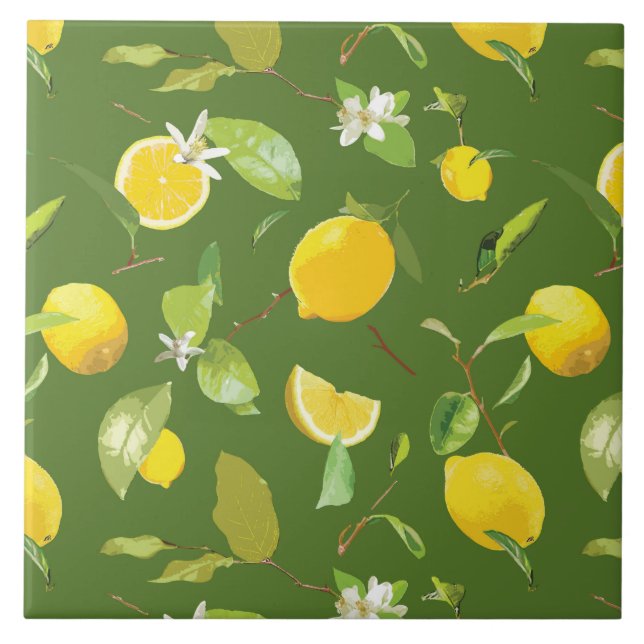 Vattenfärg Lemon & Löv 5 Kakelplatta (Framsidan)