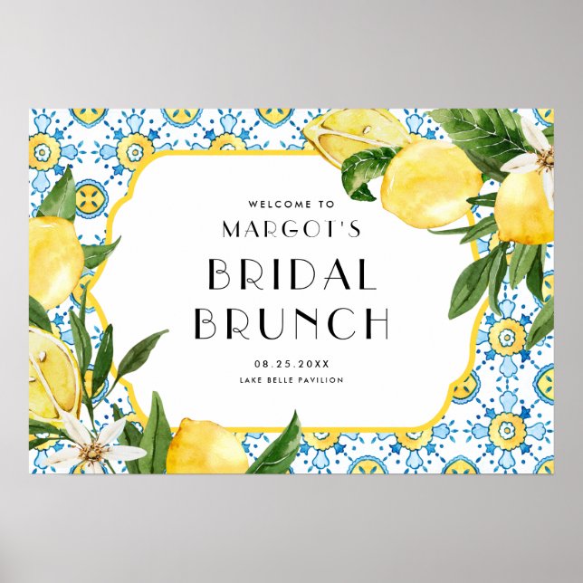 Vattenfärg Lemon Medelhavs Bröllopsbrunch Poster (Framsidan)