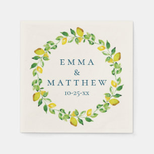 Vattenfärg Lemon Mediterranean WAN Bröllop Logotyp Pappersservett