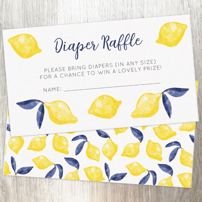 Vattenfärg Lemon Mönster Citrus Diaper Raffle Tilläggskort (Citrus lemon watercolor Mediterranean Diaper Raffle baby shower enclosure card)