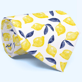 Vattenfärg Lemon Mönster Citrus Halsduk Slips