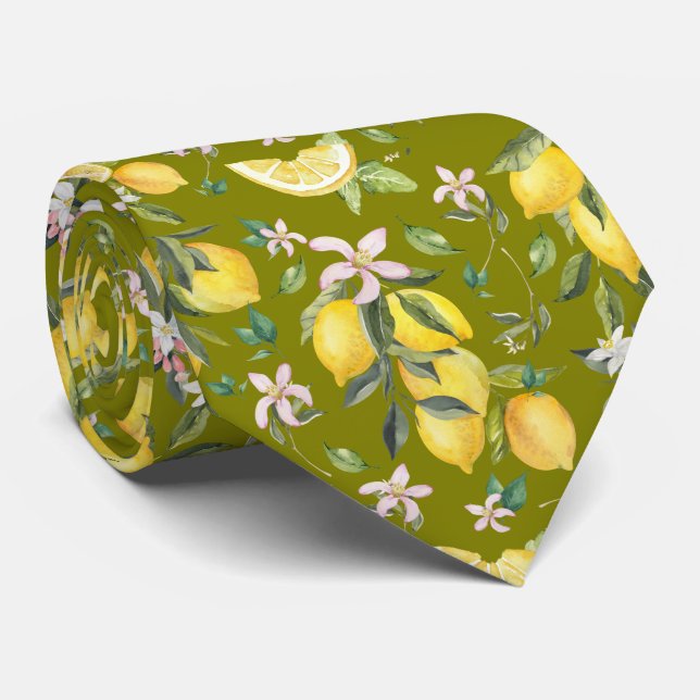 Vattenfärg Lemon Mönster Oliv grönt Frukt Slips (Rullad)