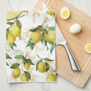 Vattenfärg Lemon Mönster Personlig Initial Kökshandduk