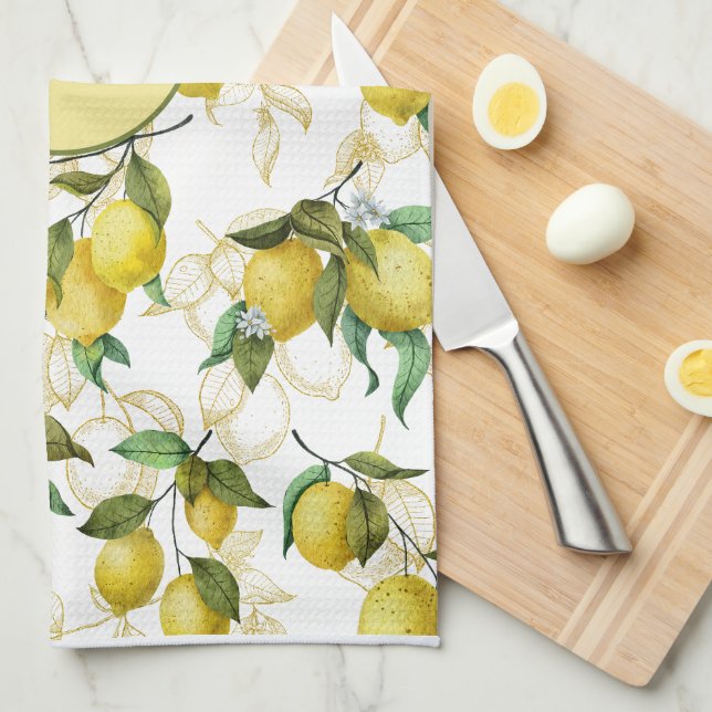 Vattenfärg Lemon Mönster Personlig Initial  Kökshandduk (Vikt i Fjärdedel)