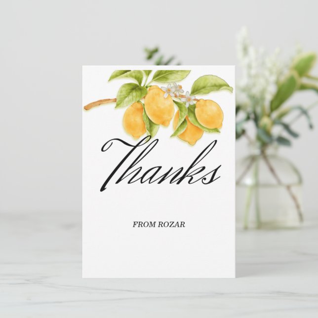 Vattenfärg Lemon och Blommar Birthday Tack (Stående Fram)