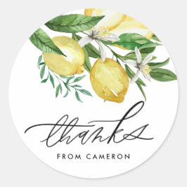Vattenfärg Lemon och Blommor Födelsedags Tack Runt Klistermärke