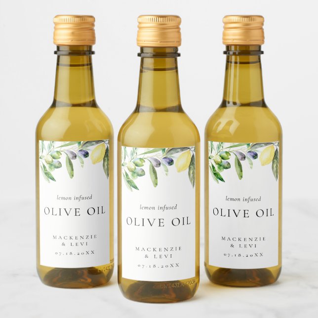 Vattenfärg Lemon Olivolja Flaska Fovor Etikett (Flaskor)
