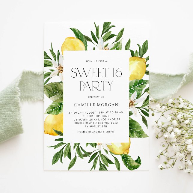 Vattenfärg Lemon Ram Botanical Sweet 16 Party Inbjudningar (Skapare uppladdad)
