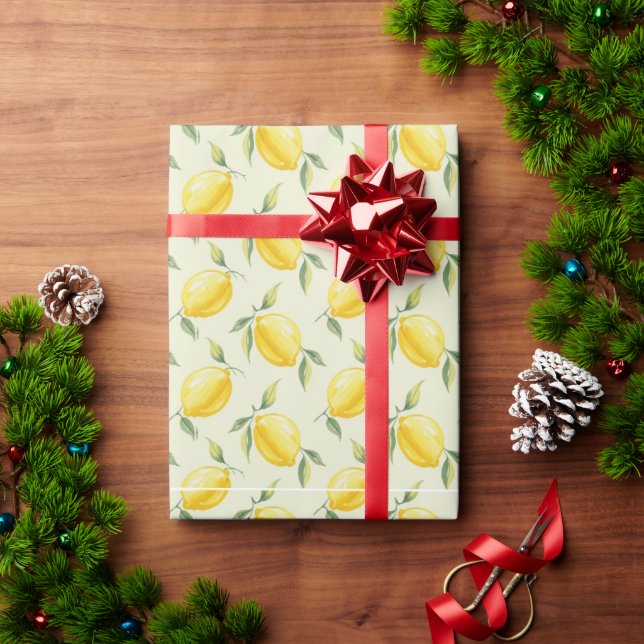 Vattenfärg Lemon Sommarmönster Presentpapper (Julgåva)