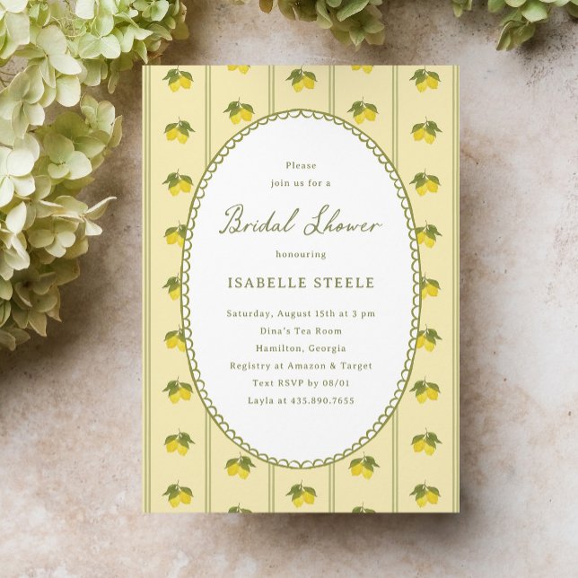 Vattenfärg Lemon Stripe Mönster Bröllopsdusch Inbjudningar (vintage watercolour lemons and stripes bridal shower invitation)