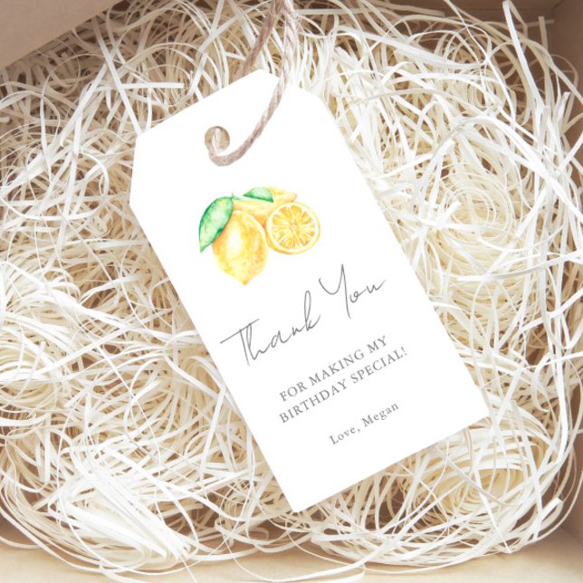 Vattenfärg Lemon Tack Födelsedag Presentetikett (Skapare uppladdad)