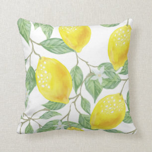 Vattenfärg Lemon Träd och Löv Mönster Kudde