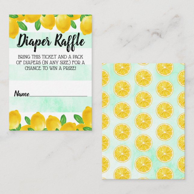 Vattenfärg Lemon Tree Baby Shower Blöjlotteri Tilläggskort (Fram/baksida)