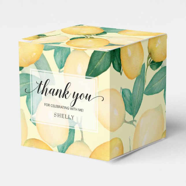 Vattenfärg Lemons Grönska Tack Presentaskar (Framsidan Sidan)