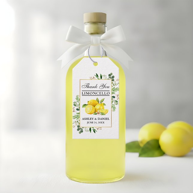 Vattenfärg Lemons Guld Limoncello Bröllop Presentetikett (Customize to change text size or text style.)