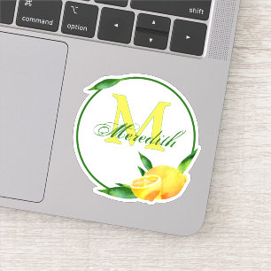 Vattenfärg#Lemons Monogram & namngrönt + Gult Klistermärken