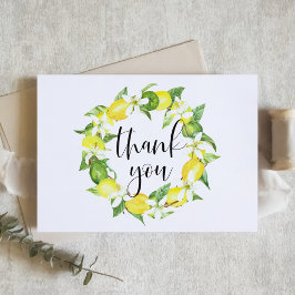 Vattenfärg Lemons och Blommor Krans Bröllop Tack Kort