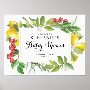 Vattenfärg Lemons och Körsbär Baby Shower Välkomst Poster