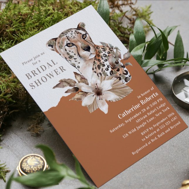 Vattenfärg Leopard Blommig Bröllopsfest Inbjudningar (Skapare uppladdad)