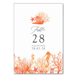 Vattenfärg Levande korall Strand Bröllop Bordsnummer