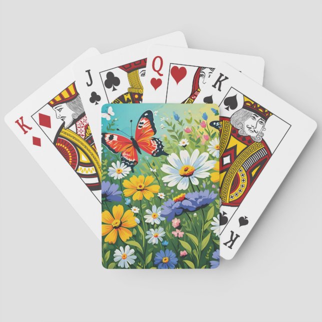 Vattenfärg Levande Vårblommor Mönster Casinokort (Baksidan)
