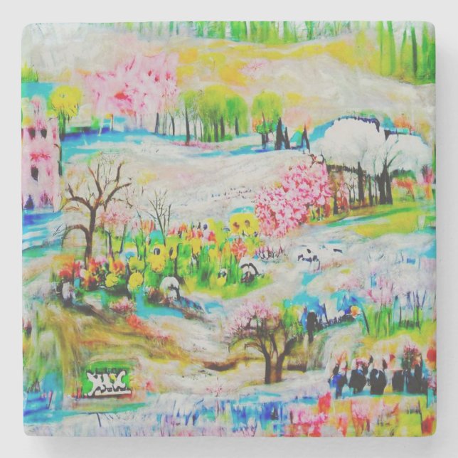 Vattenfärg liggande 2 stenunderlägg (Framsidan)