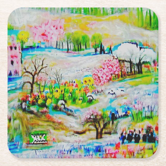 Vattenfärg liggande 2 underlägg papper kvadrat (Framsidan)