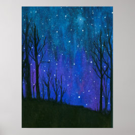Vattenfärg liggande Art Night Himlar Stars Univers Poster
