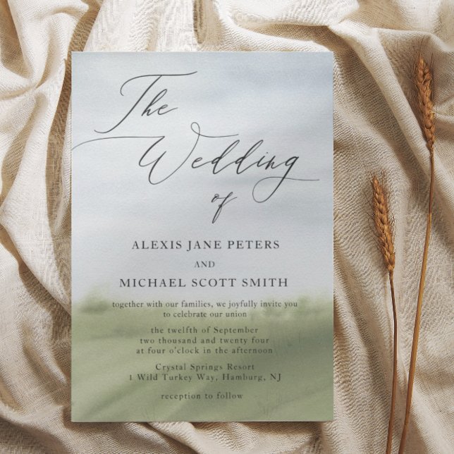 Vattenfärg liggande Farm Calligraphy Bröllop Inbjudningar (Skapare uppladdad)