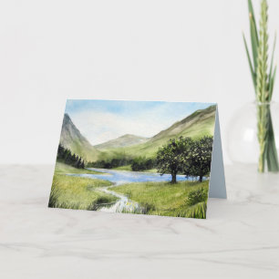 Vattenfärg liggande Sjö Buttermere Cumbria Tack Kort