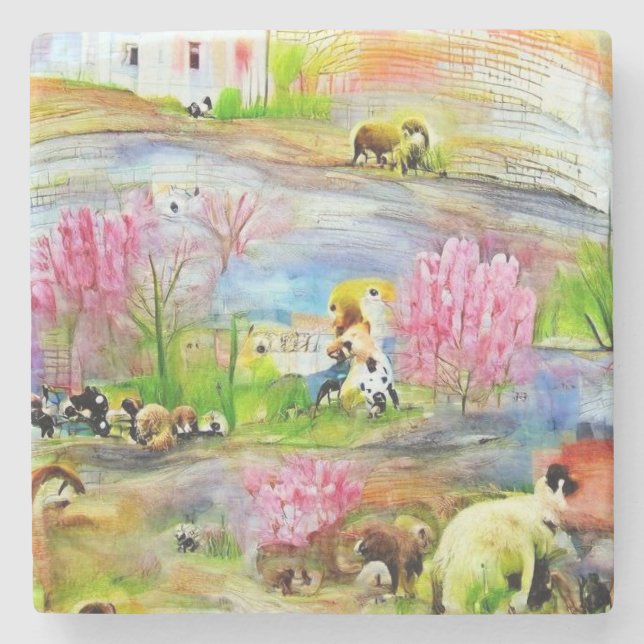 Vattenfärg liggande stenunderlägg (Framsidan)